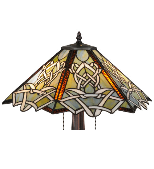 Meyda Lighting Glasgow Bungalow 25" 2-Light Mahogany Bronze Table Lamp With Multi-Colored Shade Glass