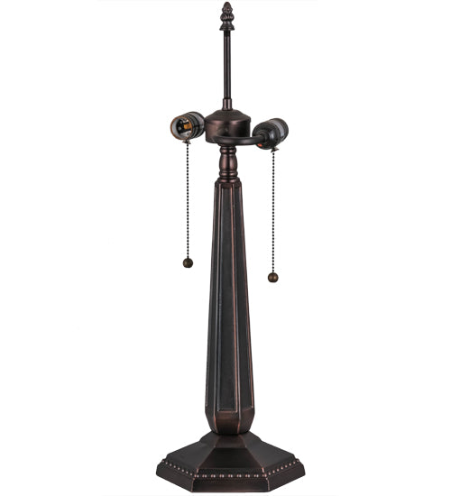 Meyda Lighting Glasgow Bungalow 25" 2-Light Mahogany Bronze Table Lamp With Multi-Colored Shade Glass