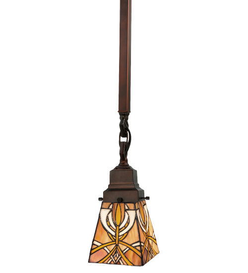 Meyda Lighting Glasgow Bungalow 5" Mahogany Bronze Mini Pendant Light With Brown & Beige Stained Shade Glass