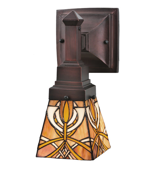 Meyda Lighting Glasgow Bungalow 5" Mahogany Bronze Wall Sconce With Brown & Beige Shade Glass