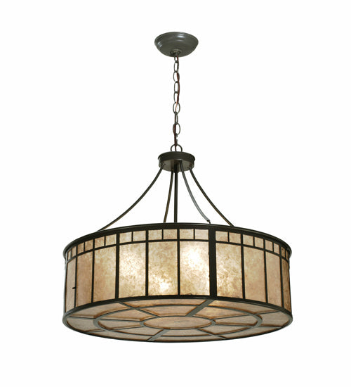 Meyda Lighting Glendale 25" 4-Light Timeless Bronze Mission Inverted Pendant Light With Silver Mica Shade Glass