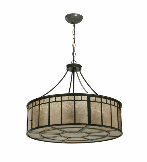 Meyda Lighting Glendale 25" 4-Light Timeless Bronze Mission Inverted Pendant Light With Silver Mica Shade Glass