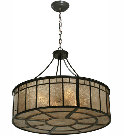 Meyda Lighting Glendale 25" 4-Light Timeless Bronze Mission Inverted Pendant Light With Silver Mica Shade Glass
