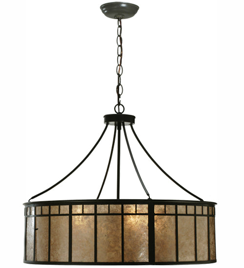Meyda Lighting Glendale 25" 4-Light Timeless Bronze Mission Inverted Pendant Light With Silver Mica Shade Glass