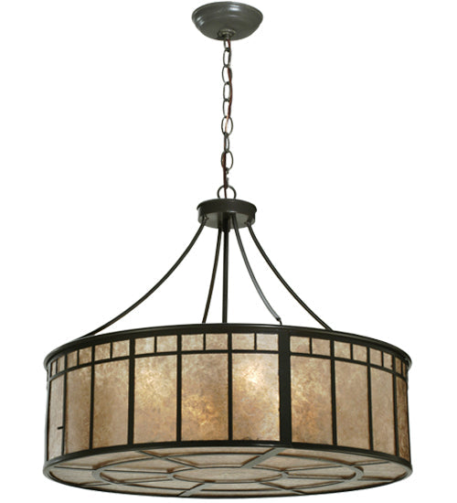 Meyda Lighting Glendale 25" 4-Light Timeless Bronze Mission Inverted Pendant Light With Silver Mica Shade Glass