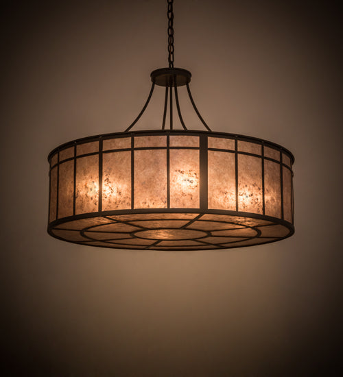 Meyda Lighting Glendale 36" 4-Light Timeless Bronze Mission Inverted Pendant Light With Silver Mica Shade Glass