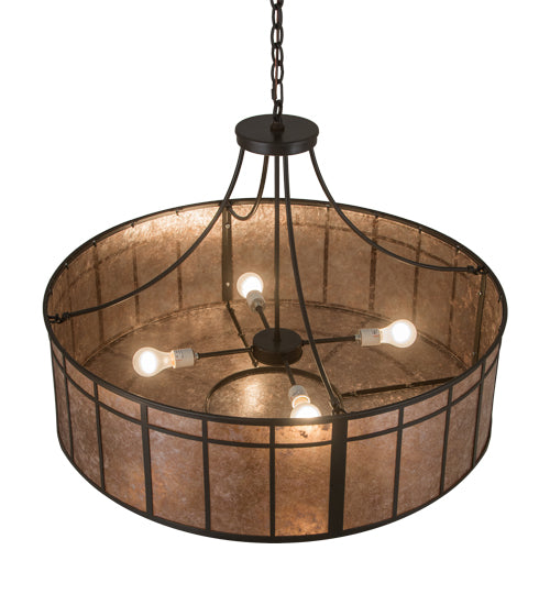 Meyda Lighting Glendale 36" 4-Light Timeless Bronze Mission Inverted Pendant Light With Silver Mica Shade Glass