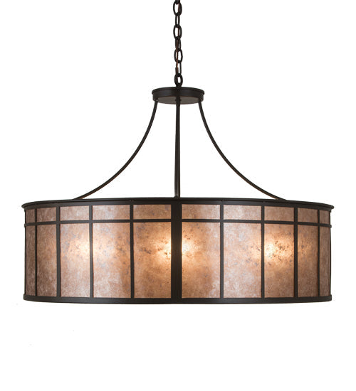 Meyda Lighting Glendale 36" 4-Light Timeless Bronze Mission Inverted Pendant Light With Silver Mica Shade Glass