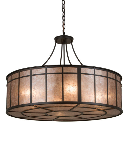 Meyda Lighting Glendale 36" 4-Light Timeless Bronze Mission Inverted Pendant Light With Silver Mica Shade Glass