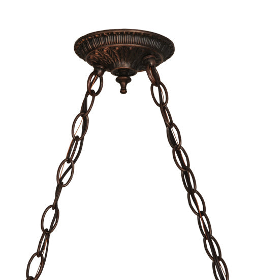 Meyda Lighting Gold Fringe 40" 9-Light Mahogany Bronze Island Pendant Light With Multi-Colored Stained Shade Glass
