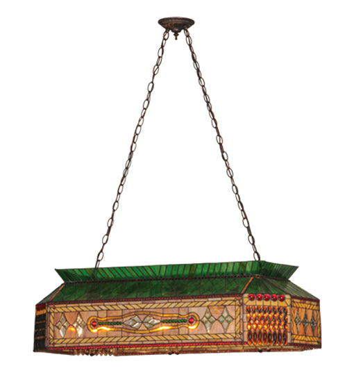 Meyda Lighting Gold Fringe 40" 9-Light Mahogany Bronze Island Pendant Light With Multi-Colored Stained Shade Glass