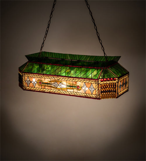 Meyda Lighting Gold Fringe 40" 9-Light Mahogany Bronze Island Pendant Light With Multi-Colored Stained Shade Glass
