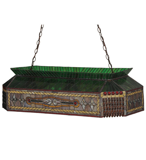 Meyda Lighting Gold Fringe 40" 9-Light Mahogany Bronze Island Pendant Light With Multi-Colored Stained Shade Glass