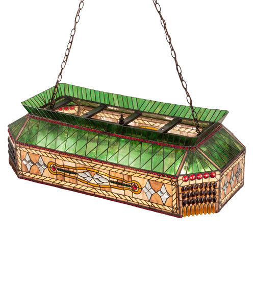 Meyda Lighting Gold Fringe 40" 9-Light Mahogany Bronze Island Pendant Light With Multi-Colored Stained Shade Glass