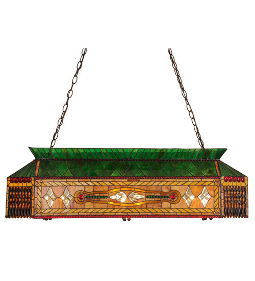 Meyda Lighting Gold Fringe 40" 9-Light Mahogany Bronze Island Pendant Light With Multi-Colored Stained Shade Glass