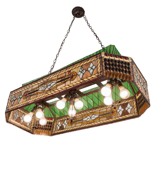 Meyda Lighting Gold Fringe 40" 9-Light Mahogany Bronze Island Pendant Light With Multi-Colored Stained Shade Glass
