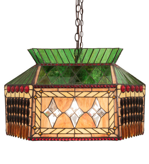 Meyda Lighting Gold Fringe 40" 9-Light Mahogany Bronze Island Pendant Light With Multi-Colored Stained Shade Glass