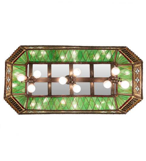 Meyda Lighting Gold Fringe 40" 9-Light Mahogany Bronze Island Pendant Light With Multi-Colored Stained Shade Glass