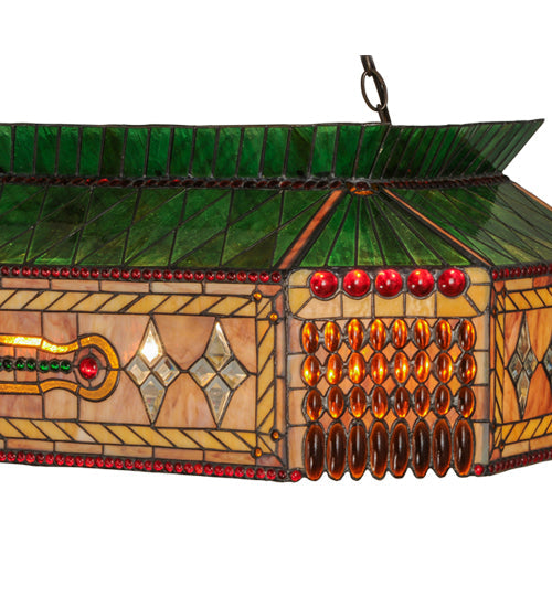 Meyda Lighting Gold Fringe 40" 9-Light Mahogany Bronze Island Pendant Light With Multi-Colored Stained Shade Glass