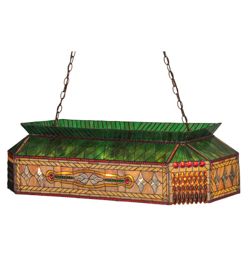 Meyda Lighting Gold Fringe 40" 9-Light Mahogany Bronze Island Pendant Light With Multi-Colored Stained Shade Glass