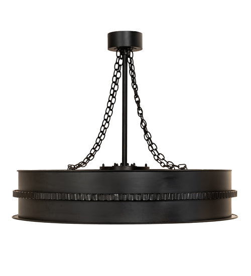 Meyda Lighting Golden Forge 44" 8-Light Black Satin Wrought Iron Chandelier With Silver Mica Shade Glass and Fan