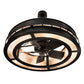 Meyda Lighting Golden Forge 44" 8-Light Black Satin Wrought Iron Chandelier With Silver Mica Shade Glass and Fan