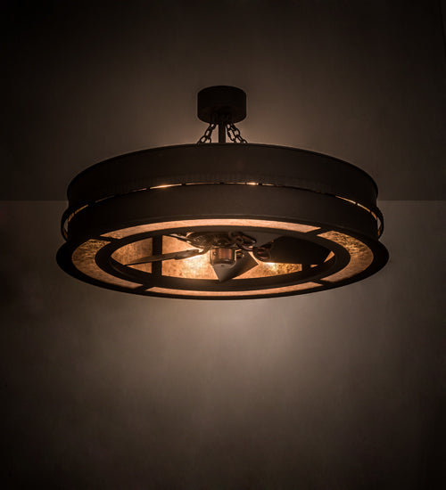 Meyda Lighting Golden Forge 44" 8-Light Dark Roast Chandelier With Silver Mica Shade Glass and Fan