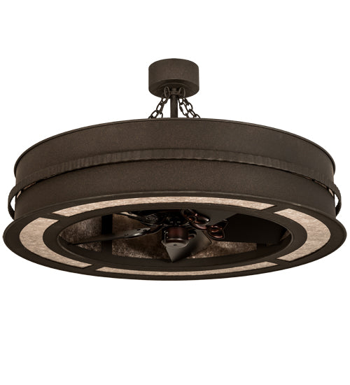 Meyda Lighting Golden Forge 44" 8-Light Dark Roast Chandelier With Silver Mica Shade Glass and Fan