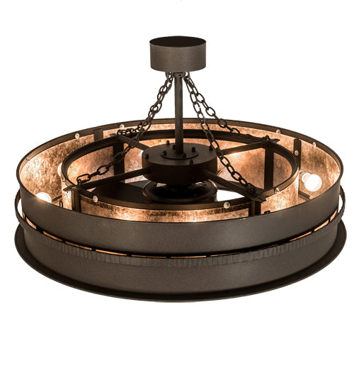 Meyda Lighting Golden Forge 44" 8-Light Dark Roast Chandelier With Silver Mica Shade Glass and Fan