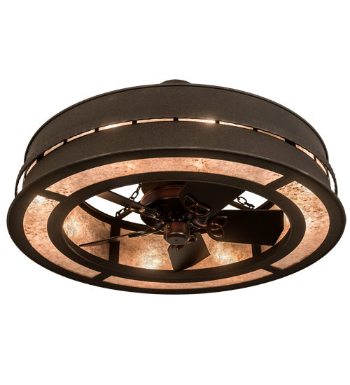 Meyda Lighting Golden Forge 44" 8-Light Dark Roast Chandelier With Silver Mica Shade Glass and Fan