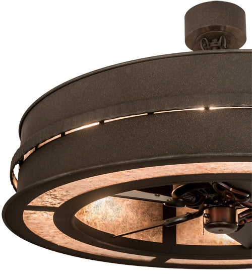 Meyda Lighting Golden Forge 44" 8-Light Dark Roast Chandelier With Silver Mica Shade Glass and Fan