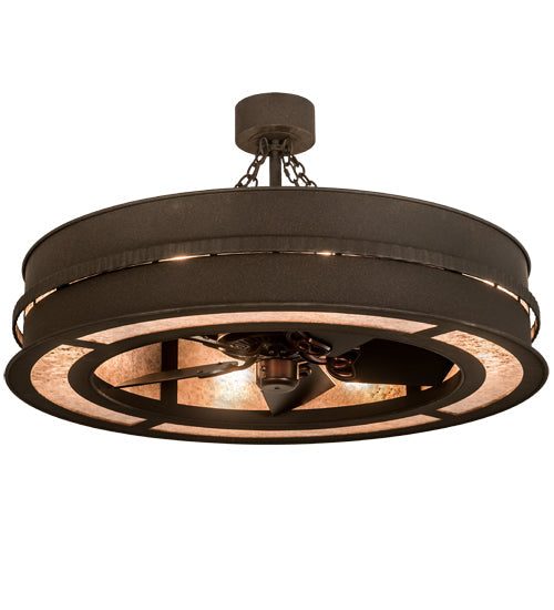 Meyda Lighting Golden Forge 44" 8-Light Dark Roast Chandelier With Silver Mica Shade Glass and Fan