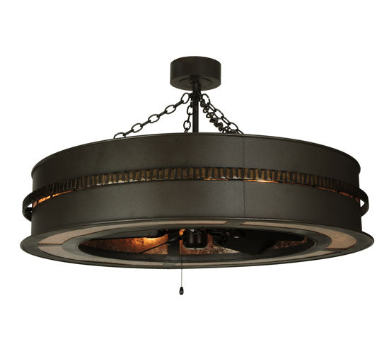 Meyda Lighting Golden Forge 44" 8-Light Dark Roast/Antique Copper Chandelier With Amber Mica Shade Glass and Black Fan