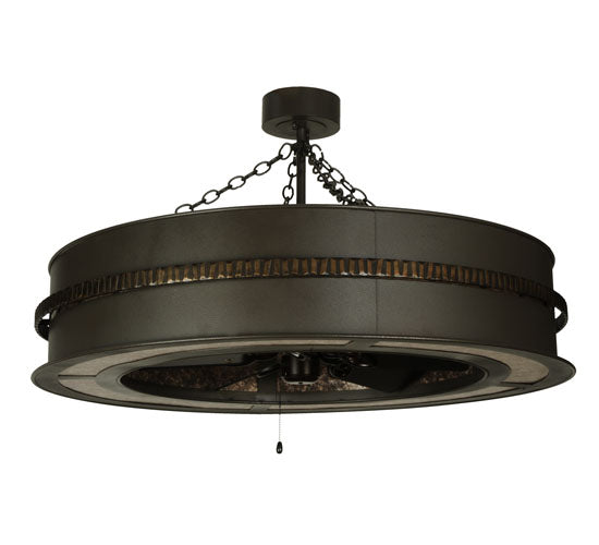 Meyda Lighting Golden Forge 44" 8-Light Dark Roast/Antique Copper Chandelier With Amber Mica Shade Glass and Black Fan