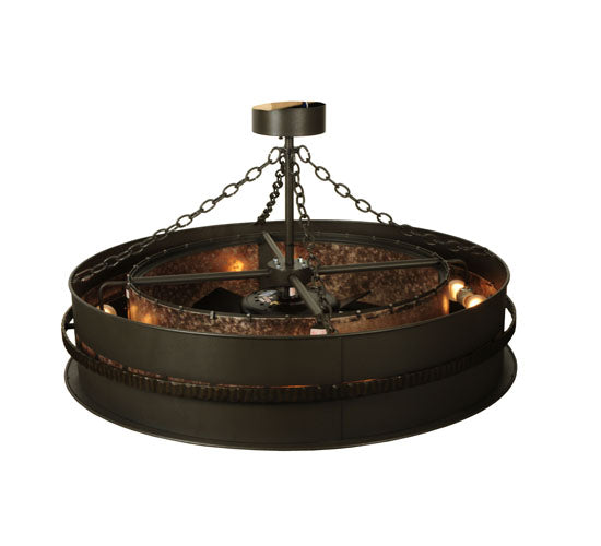 Meyda Lighting Golden Forge 44" 8-Light Dark Roast/Antique Copper Chandelier With Amber Mica Shade Glass and Black Fan