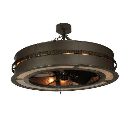 Meyda Lighting Golden Forge 44" 8-Light Dark Roast/Antique Copper Chandelier With Amber Mica Shade Glass and Black Fan