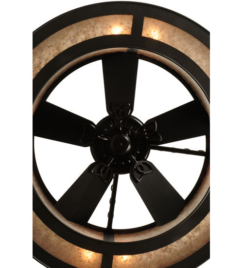 Meyda Lighting Golden Forge 44" 8-Light Dark Roast/Antique Copper Chandelier With Amber Mica Shade Glass and Black Fan