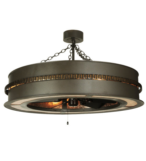 Meyda Lighting Golden Forge 44" 8-Light Dark Roast/Antique Copper Chandelier With Amber Mica Shade Glass and Black Fan