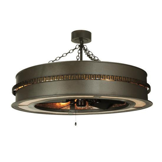 Meyda Lighting Golden Forge 44" 8-Light Dark Roast/Antique Copper Chandelier With Amber Mica Shade Glass and Black Fan