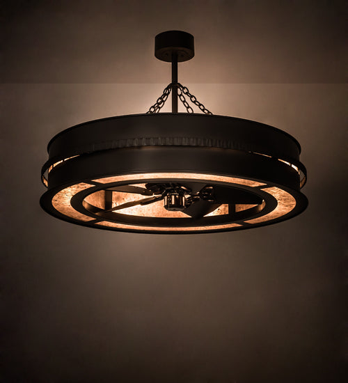 Meyda Lighting Golden Forge 44" 8-Light Timeless Bronze Chandelier With Silver Mica Shade Glass and Fan