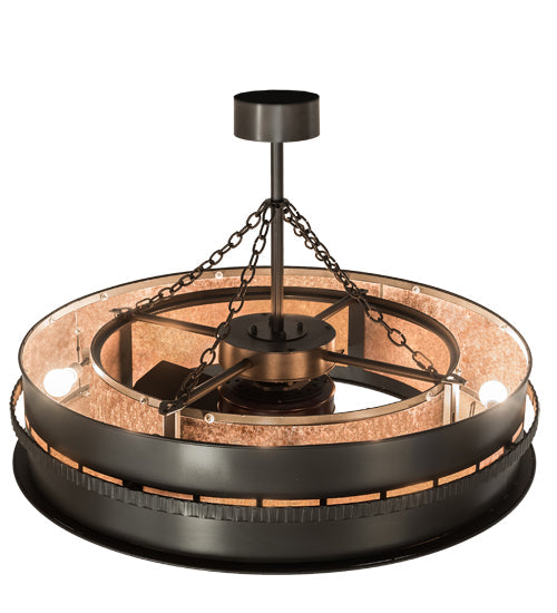 Meyda Lighting Golden Forge 44" 8-Light Timeless Bronze Chandelier With Silver Mica Shade Glass and Fan