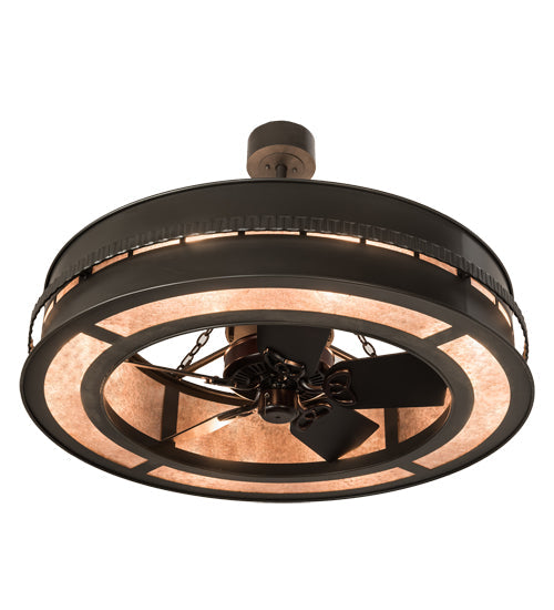Meyda Lighting Golden Forge 44" 8-Light Timeless Bronze Chandelier With Silver Mica Shade Glass and Fan
