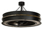 Meyda Lighting Golden Forge 45" 8-Light Black Satin Wrought Iron Chandelier With Silver Mica Shade Glass and Fan