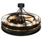 Meyda Lighting Golden Forge 45" 8-Light Black Satin Wrought Iron Chandelier With Silver Mica Shade Glass and Fan