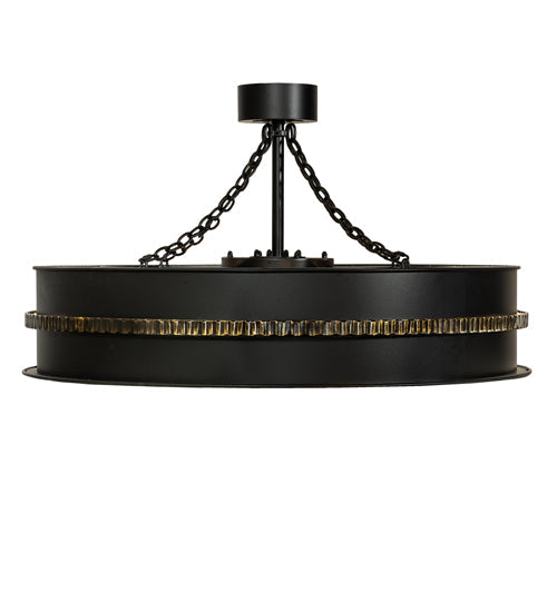 Meyda Lighting Golden Forge 45" 8-Light Black Satin Wrought Iron Chandelier With Silver Mica Shade Glass and Fan