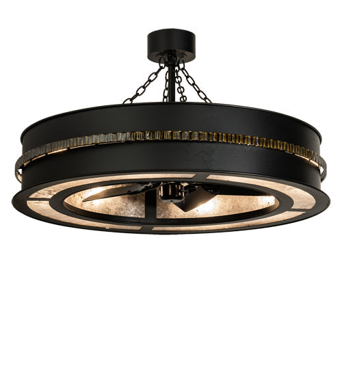 Meyda Lighting Golden Forge 45" 8-Light Black Satin Wrought Iron Chandelier With Silver Mica Shade Glass and Fan