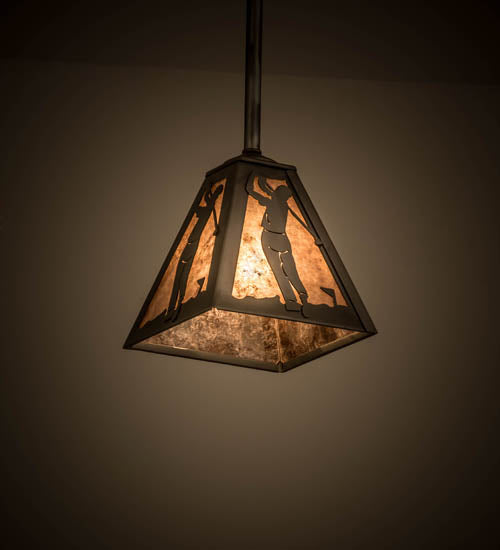 Meyda Lighting Golf 11" Industrial Steel Pendant Light With Silver Mica Shade Glass