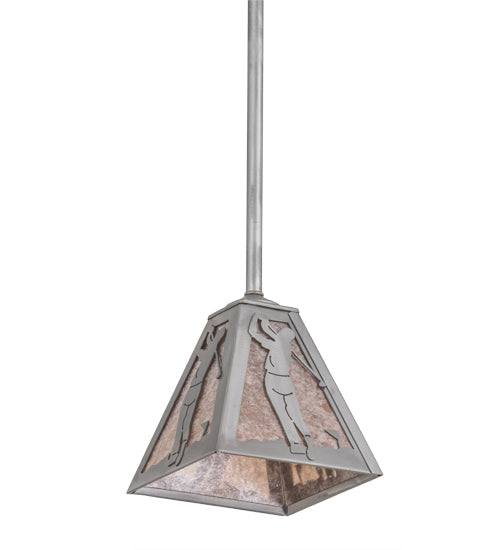 Meyda Lighting Golf 11" Industrial Steel Pendant Light With Silver Mica Shade Glass