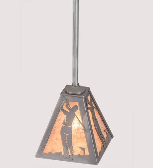 Meyda Lighting Golf 11" Industrial Steel Pendant Light With Silver Mica Shade Glass