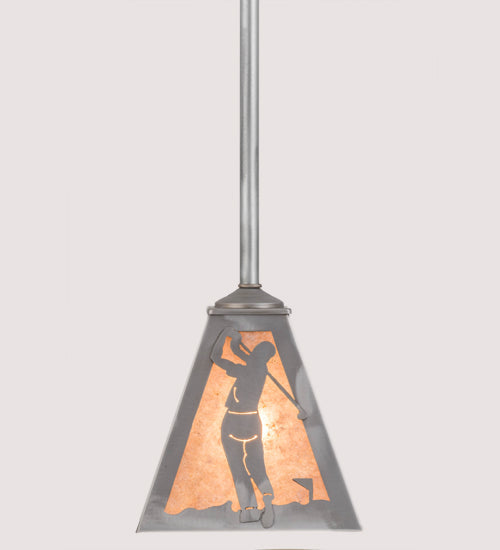 Meyda Lighting Golf 11" Industrial Steel Pendant Light With Silver Mica Shade Glass